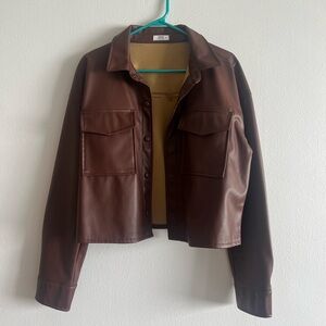 Cropped Brown Faux Leather Jacket